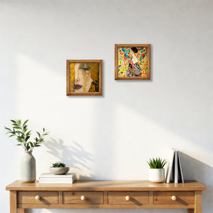 Gustav Klimt Style Golden Lady Portrait Duo Stone Wall Art