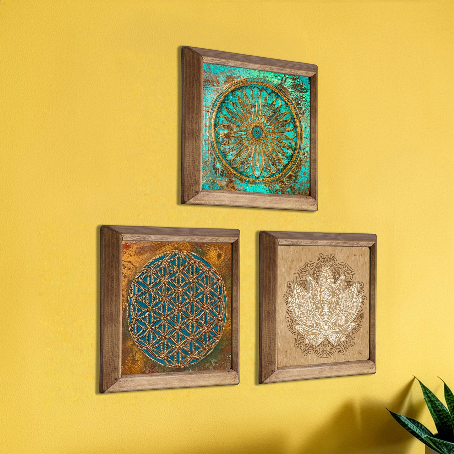 Zen Aura Trio | Flower of Life & Lotus Natural Stone Art