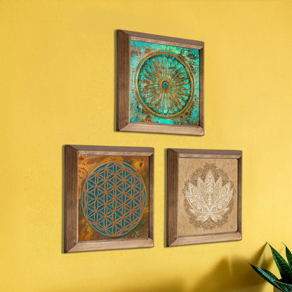 Zen Aura Trio | Flower of Life & Lotus Natural Stone Art