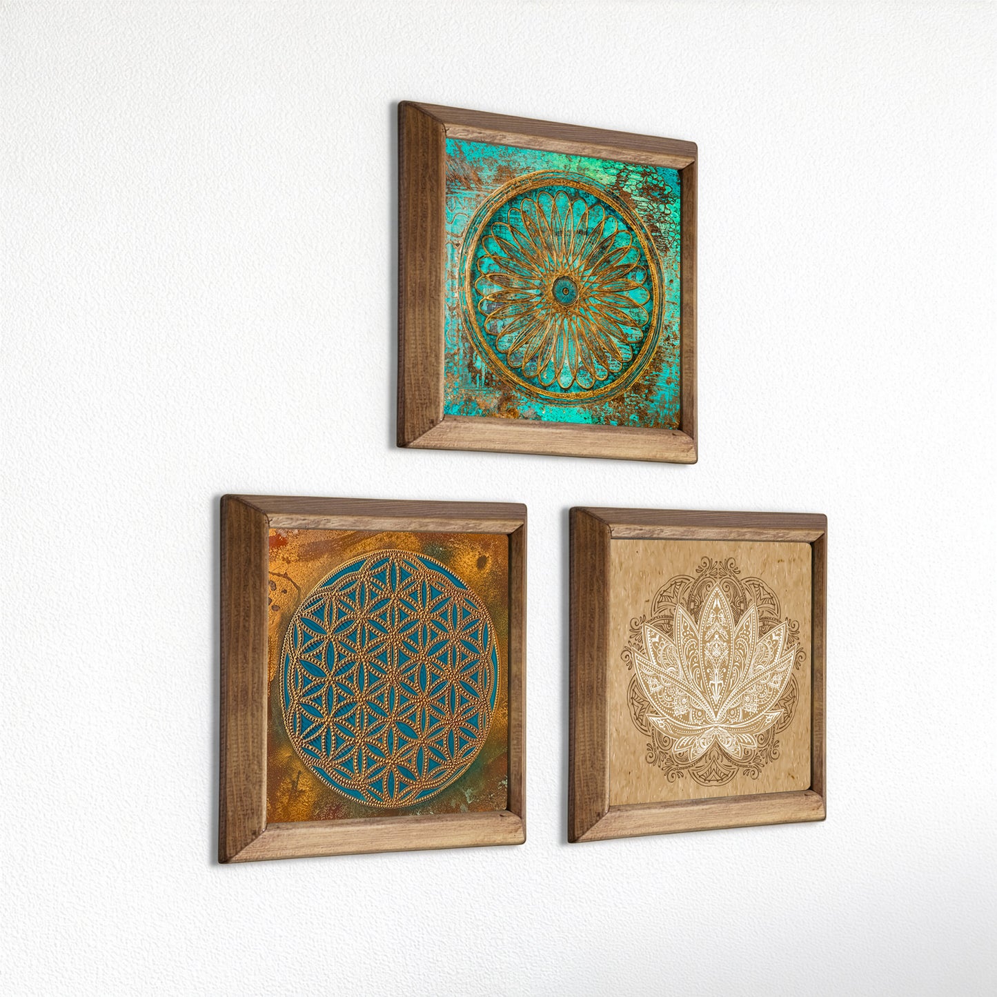 Zen Aura Trio | Flower of Life & Lotus Natural Stone Art