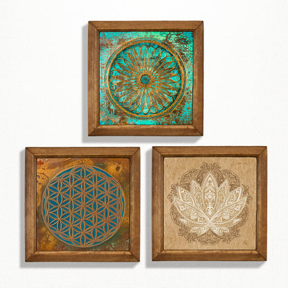 Zen Aura Trio | Flower of Life & Lotus Natural Stone Art