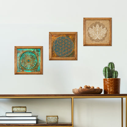 Zen Aura Trio | Flower of Life & Lotus Natural Stone Art