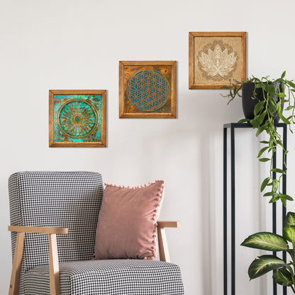 Zen Aura Trio | Flower of Life & Lotus Natural Stone Art