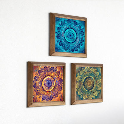 Cosmic Mandala Trio | Galaxy Sacred Geometry Natural Stone Wall Art