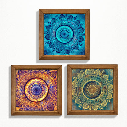 Cosmic Mandala Trio | Galaxy Sacred Geometry Natural Stone Wall Art
