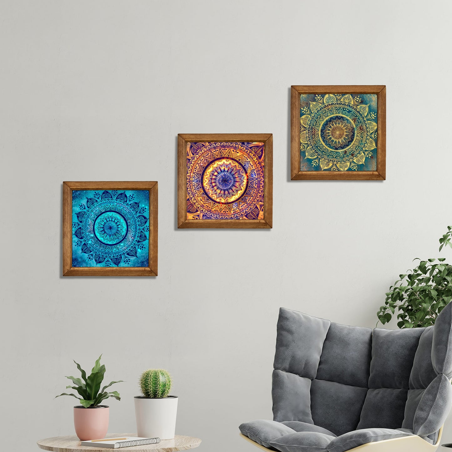 Cosmic Mandala Trio | Galaxy Sacred Geometry Natural Stone Wall Art