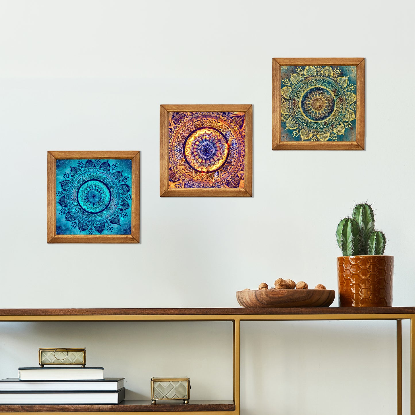 Cosmic Mandala Trio | Galaxy Sacred Geometry Natural Stone Wall Art