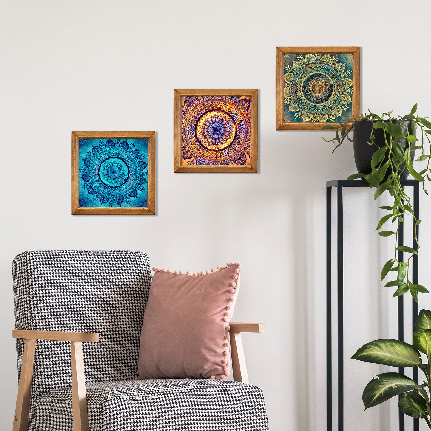 Cosmic Mandala Trio | Galaxy Sacred Geometry Natural Stone Wall Art