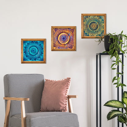 Cosmic Mandala Trio | Galaxy Sacred Geometry Natural Stone Wall Art