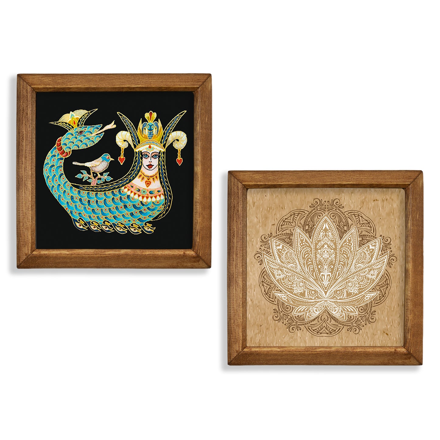 Shahmaran & Lotus Natural Stone Wall Art – Wood Frame Set