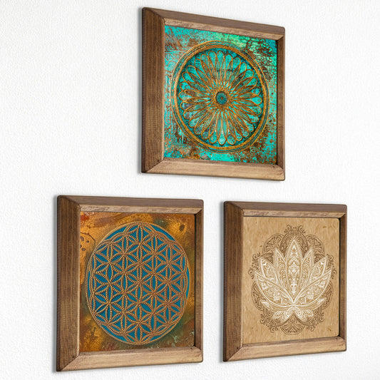 Flower of Life and Lotus Trio Stone Wall Art Set