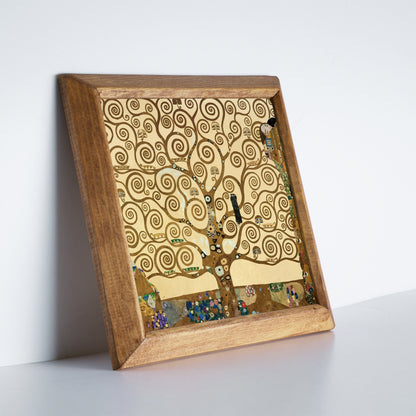 Golden Muse & Tree of Life Duo Natural Stone Wall Art – Wood Frame Set