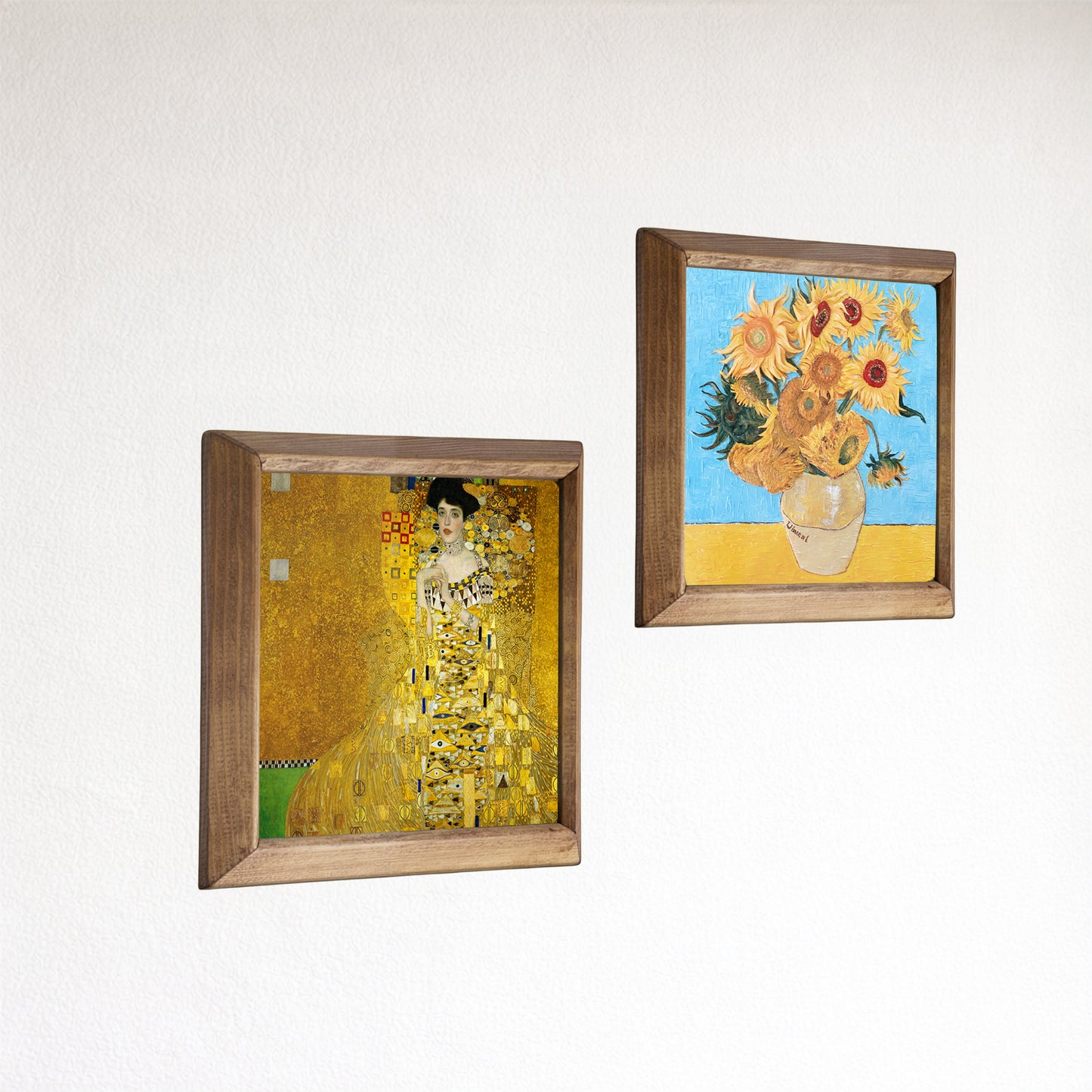 Golden Muse & Sunflowers Duo Natural Stone Wall Art – Wood Frame Set