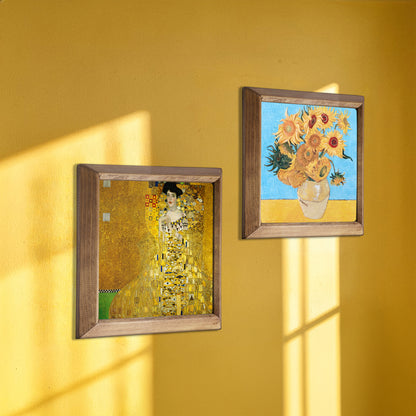 Golden Muse & Sunflowers Duo Natural Stone Wall Art – Wood Frame Set