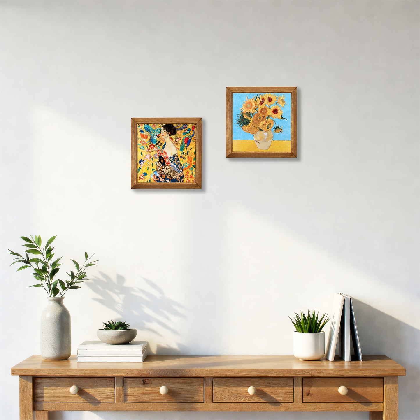 Klimt Lady with Fan and Sunflowers Duo Stone Wall Art Set