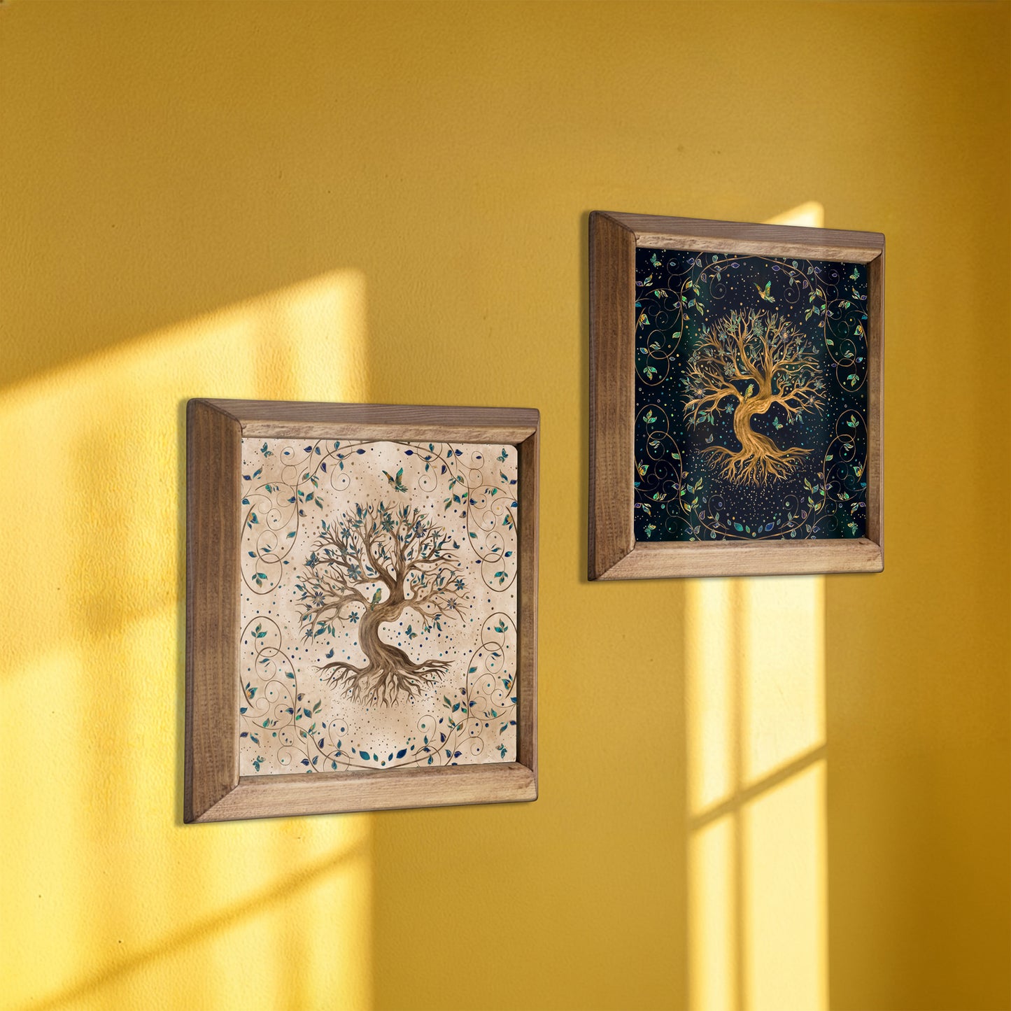 Tree of Life Wall Art Set of 2 Wooden Frame Artwork