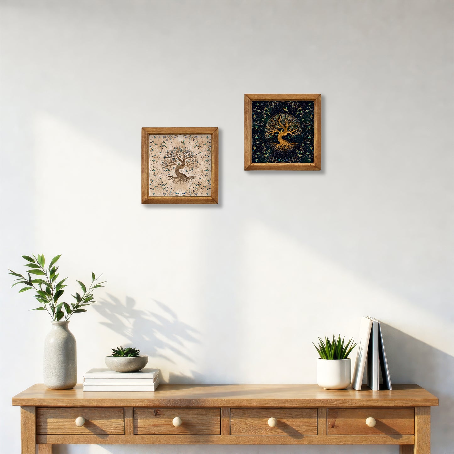 Tree of Life Wall Art Set of 2 Wooden Frame Artwork