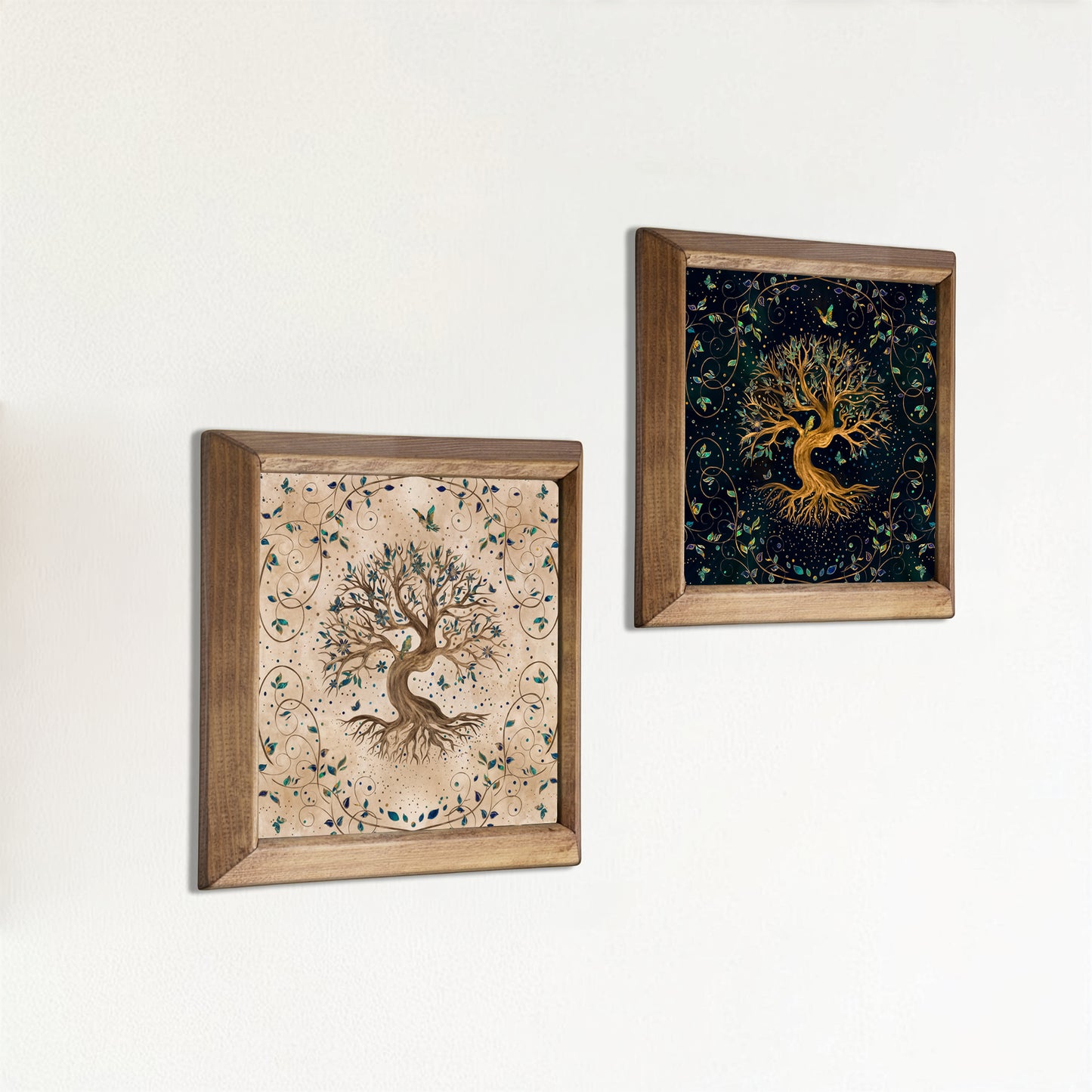 Tree of Life Wall Art Set of 2 Wooden Frame Artwork