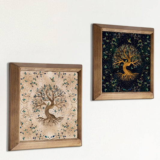 Tree of Life Wall Art Set of 2 Wooden Frame Artwork