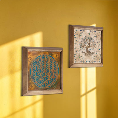 Sacred Geometry & Tree of Life | Handmade Natural Stone Wall Art Duo