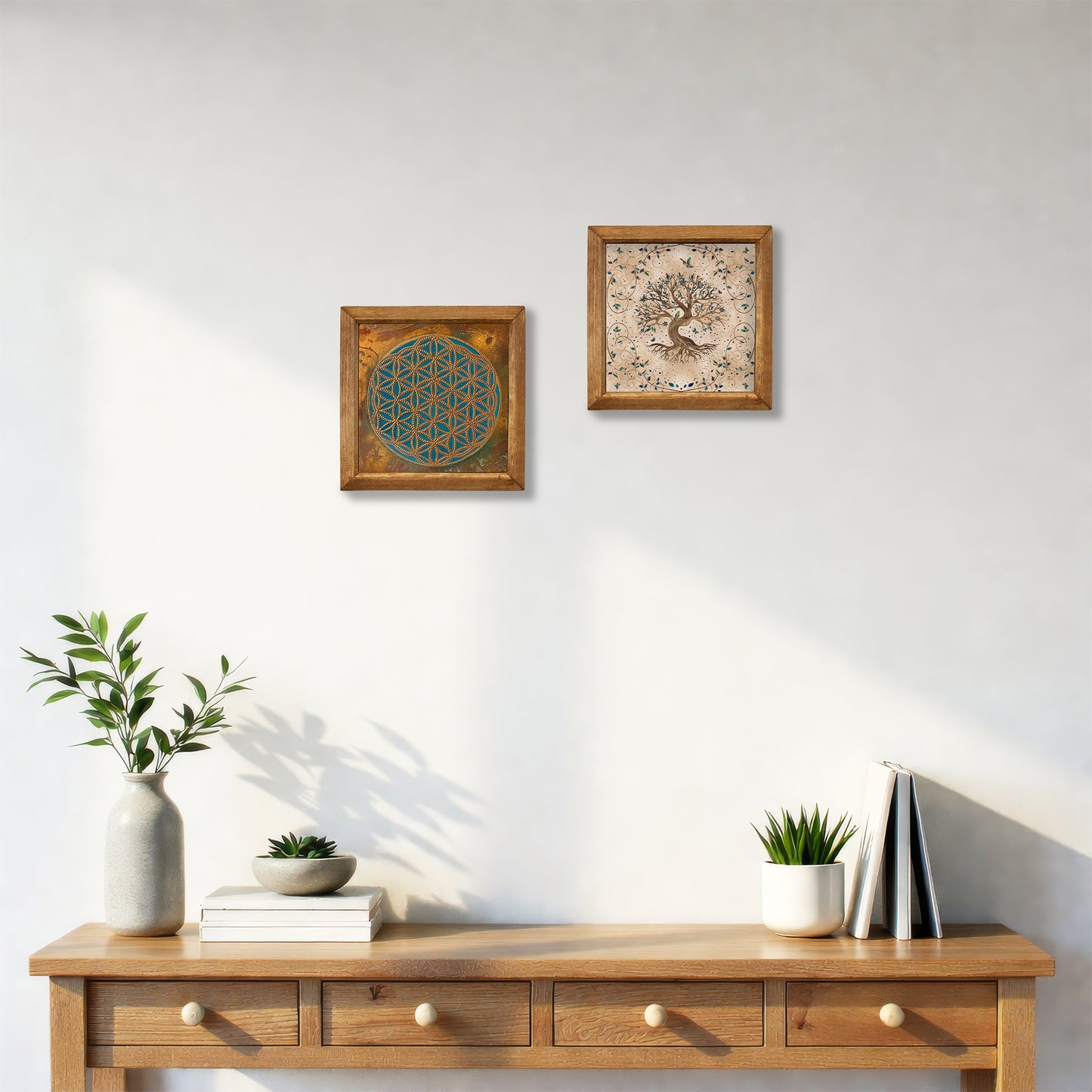 Sacred Geometry & Tree of Life | Handmade Natural Stone Wall Art Duo