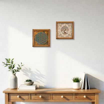 Sacred Geometry & Tree of Life | Handmade Natural Stone Wall Art Duo