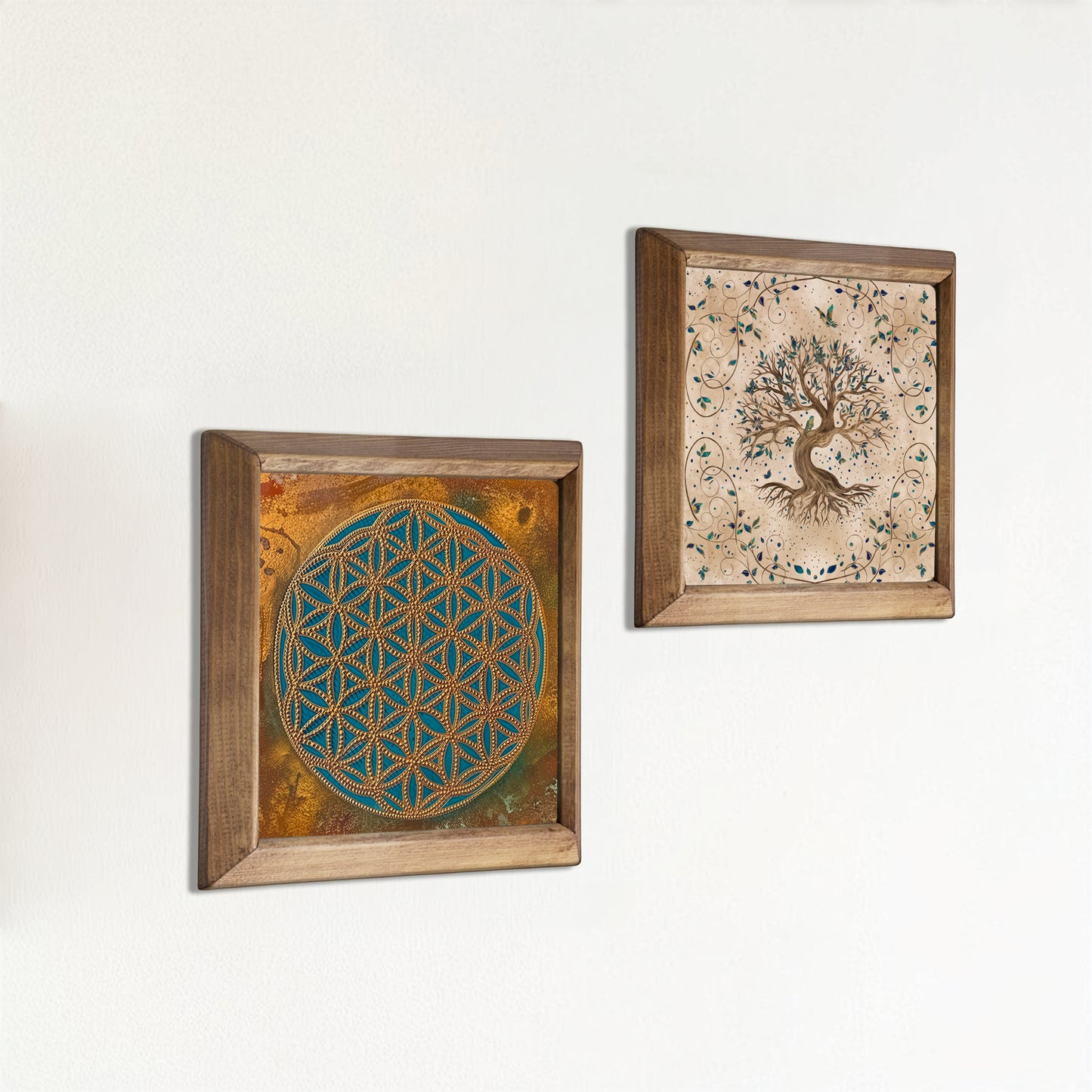 Sacred Geometry & Tree of Life | Handmade Natural Stone Wall Art Duo