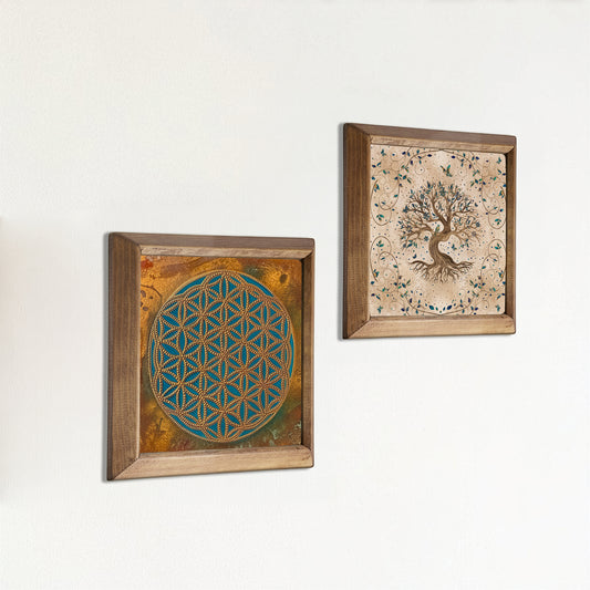 Sacred Geometry & Tree of Life | Handmade Natural Stone Wall Art Duo