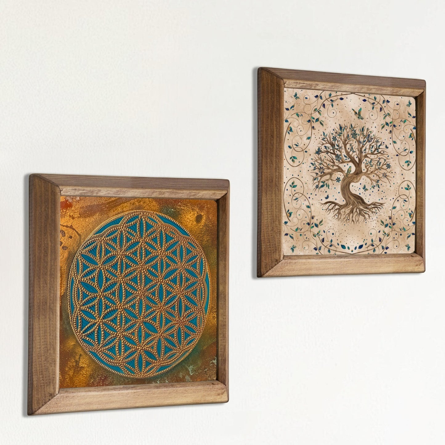 Sacred Geometry & Tree of Life | Handmade Natural Stone Wall Art Duo