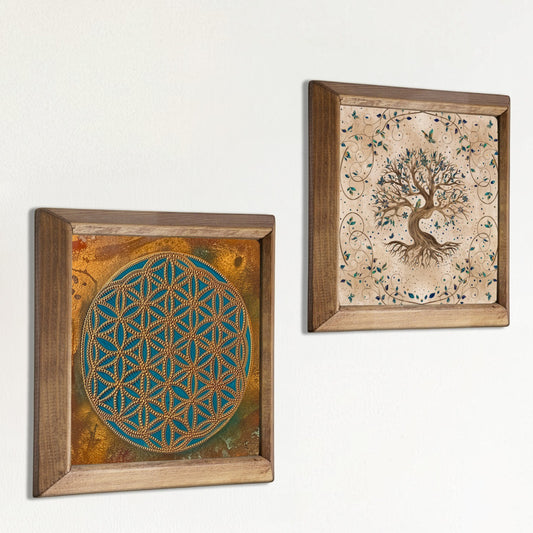Sacred Geometry & Tree of Life | Handmade Natural Stone Wall Art Duo