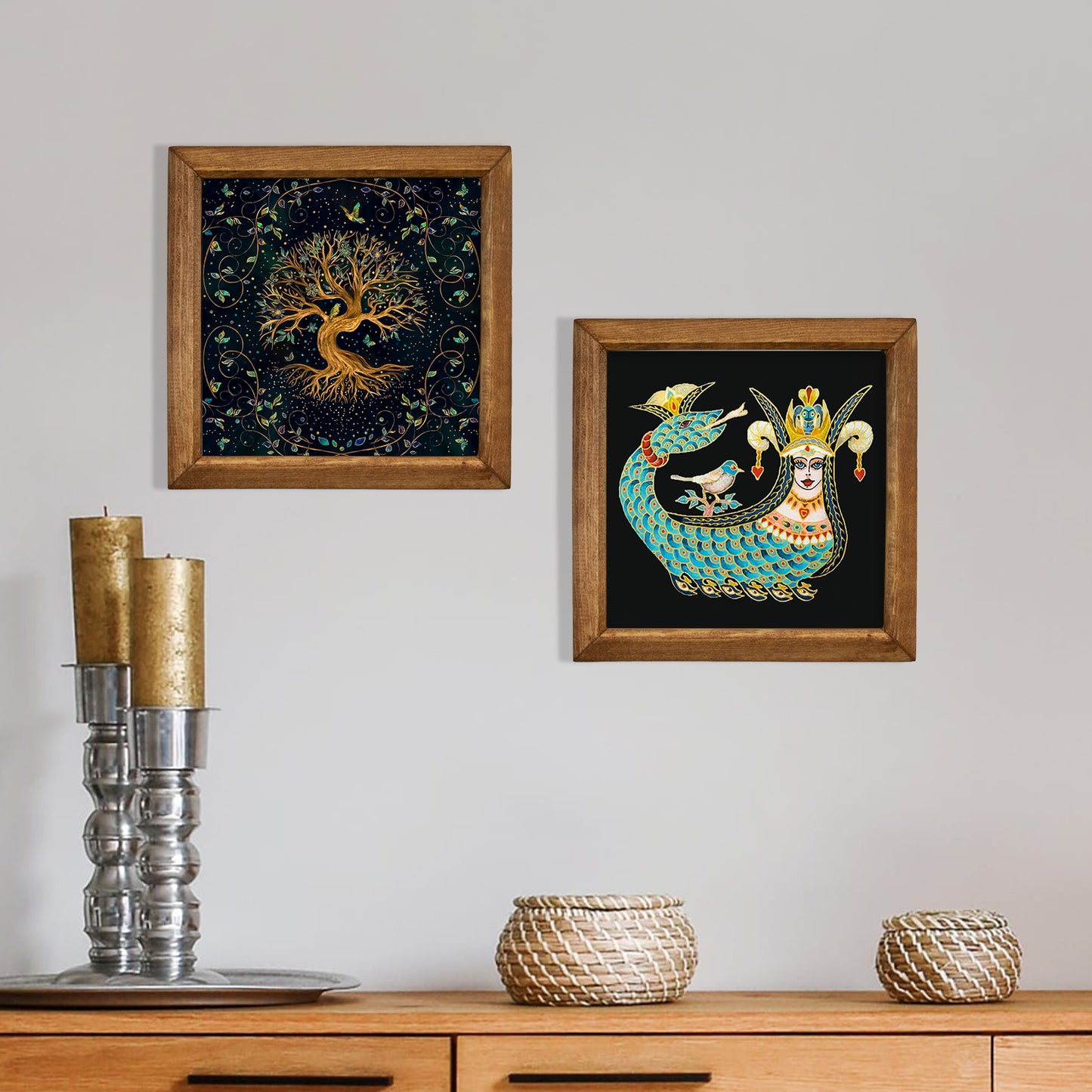Mystical Wall Artwork Duo Shahmaran & Tree of Life Wall Art