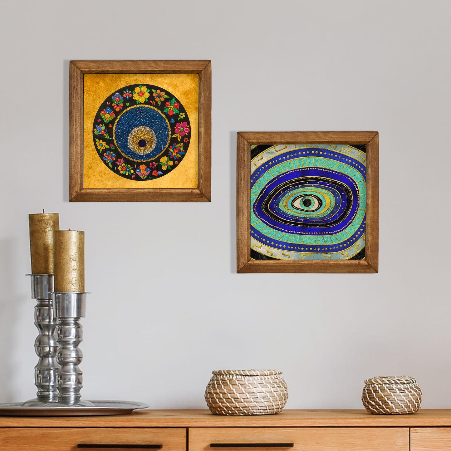 Colourful Evil Eye Wall Art Duo – Nazar Decor Set