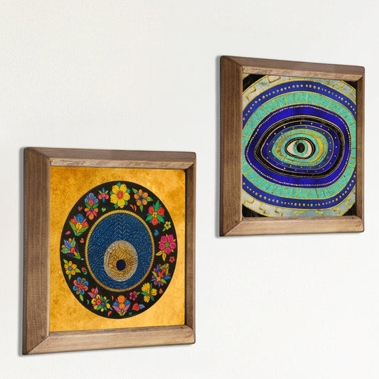 Colourful Evil Eye Wall Art Duo – Nazar Decor Set