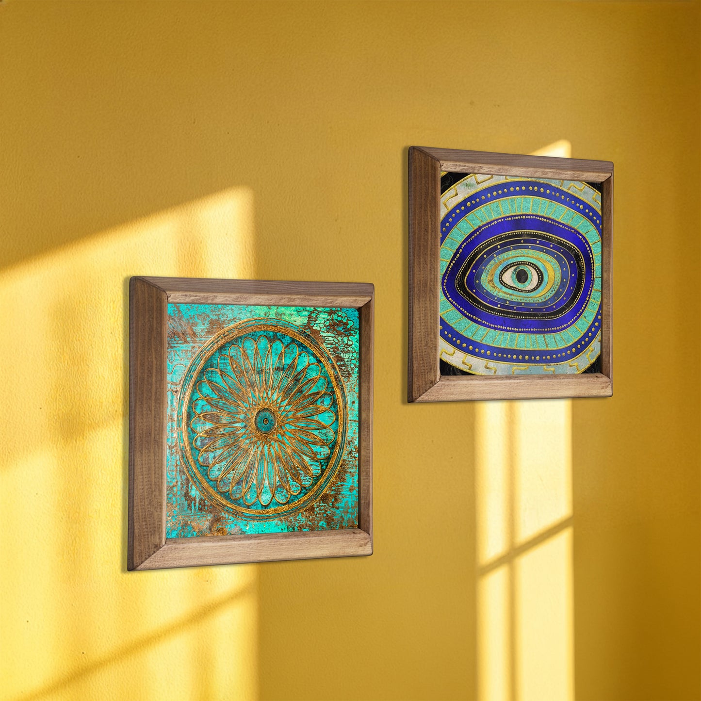 Evil Eye & Flower of Life Wall Art Duo – Wooden Frame
