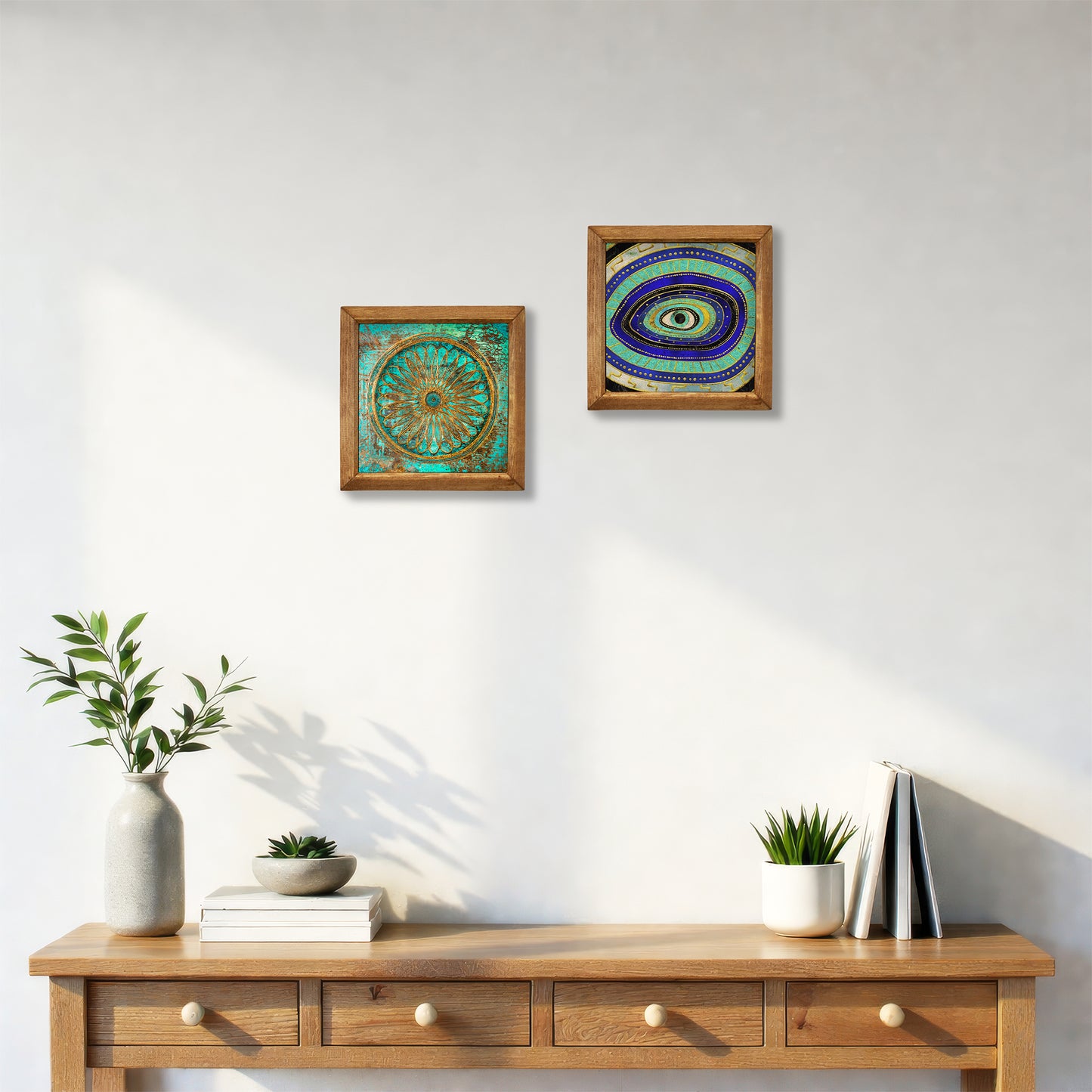 Evil Eye & Flower of Life Wall Art Duo – Wooden Frame