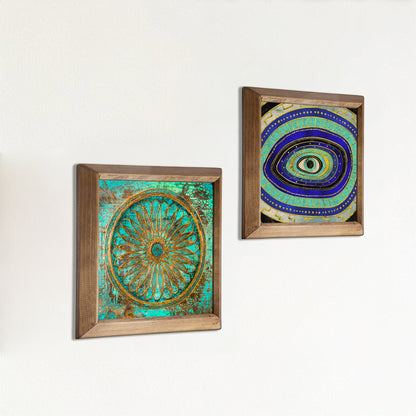 Evil Eye & Flower of Life Wall Art Duo – Wooden Frame