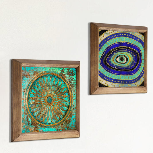 Evil Eye & Flower of Life Wall Art Duo – Wooden Frame