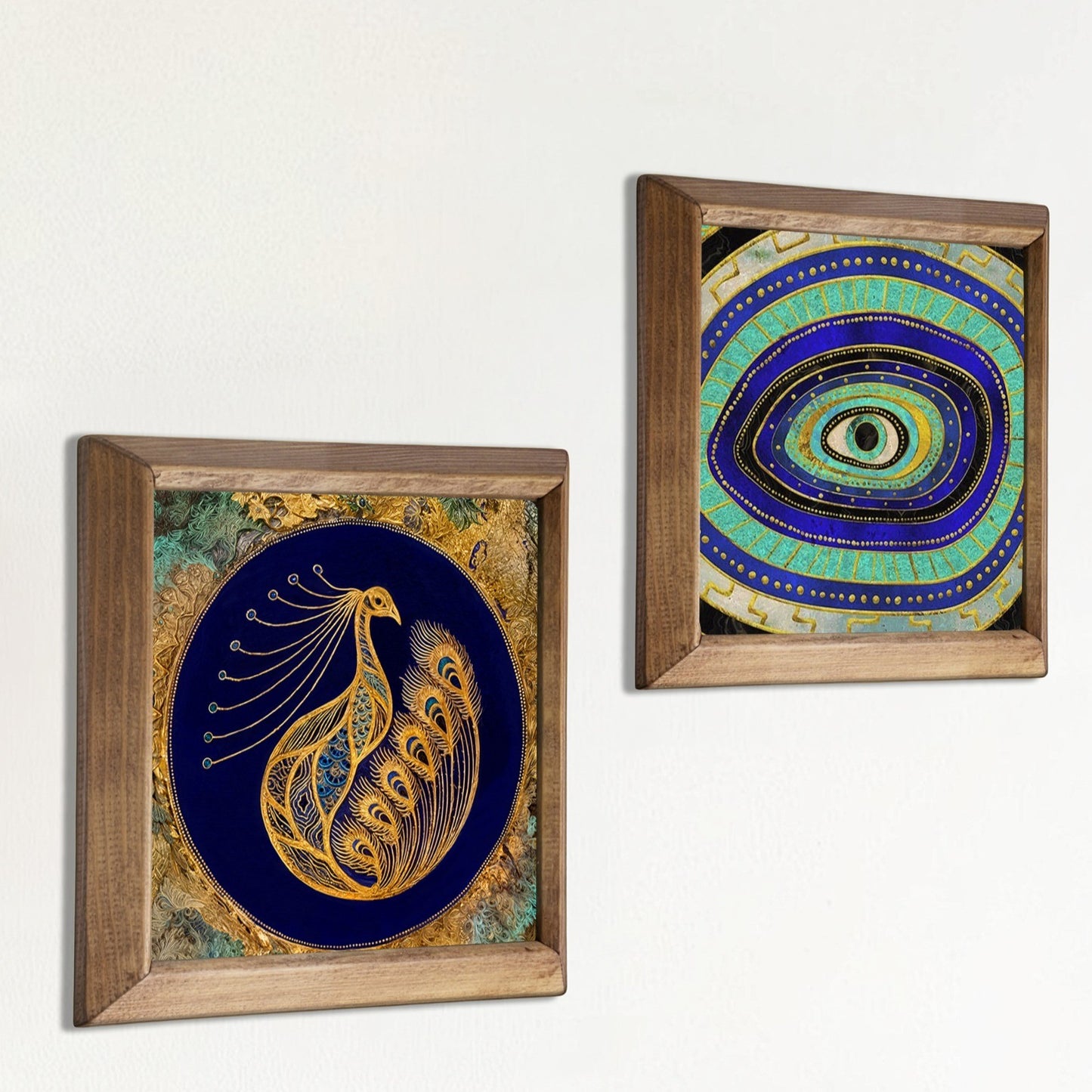 Peacock & Evil Eye Duo Stone Wall Art Set
