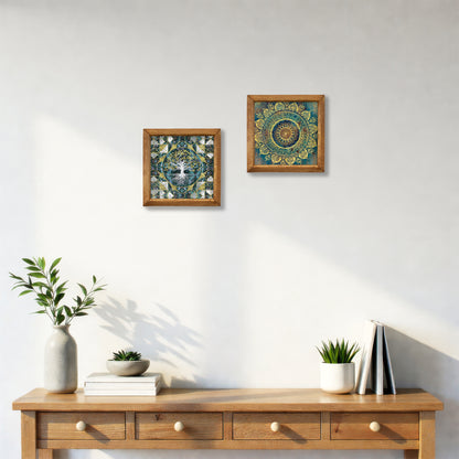 Tree of Life & Green Mandala Wall Art Duo – Wooden Frame