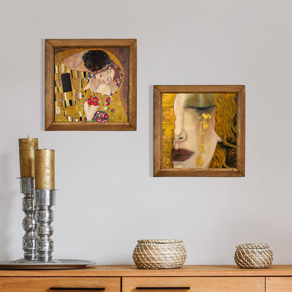 Gustav Klimt The Kiss & Golden Tears Duo Stone Wall Art Set