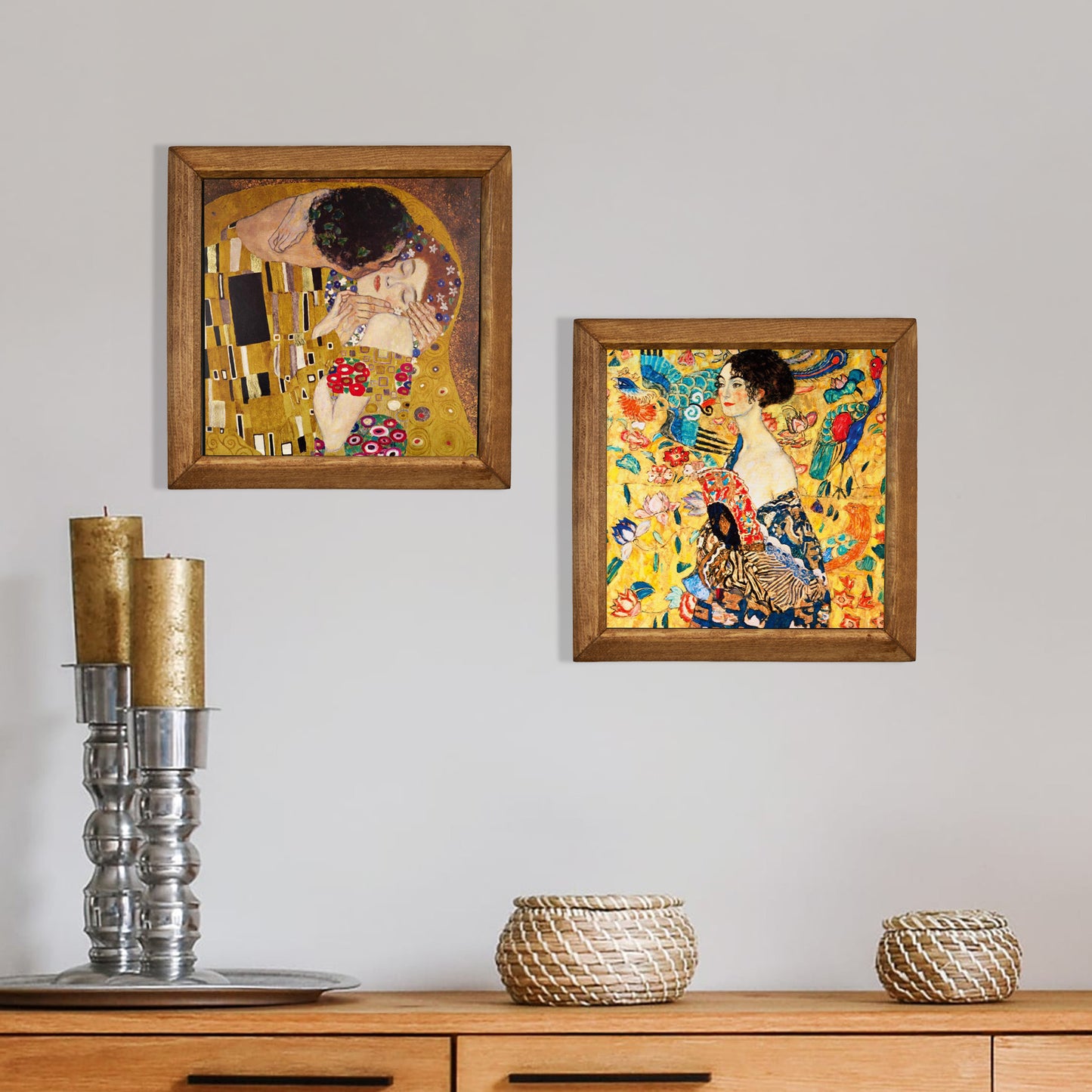 Gustav Klimt The Kiss & Lady with Fan Duo Stone Wall Art Set