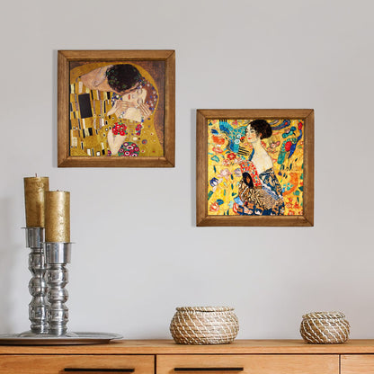 Gustav Klimt The Kiss & Lady with Fan Duo Stone Wall Art Set