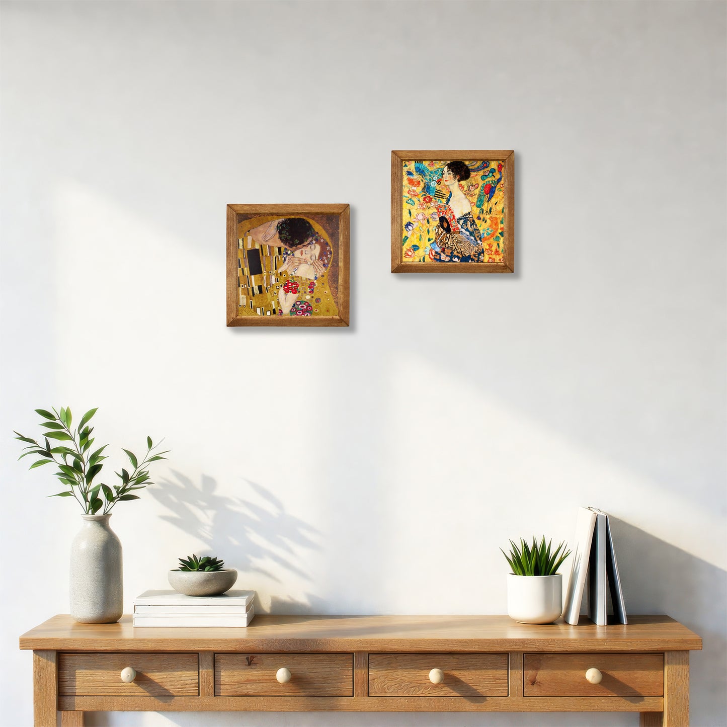 Gustav Klimt The Kiss & Lady with Fan Duo Stone Wall Art Set