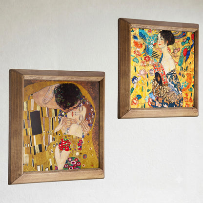 Gustav Klimt The Kiss & Lady with Fan Duo Stone Wall Art Set