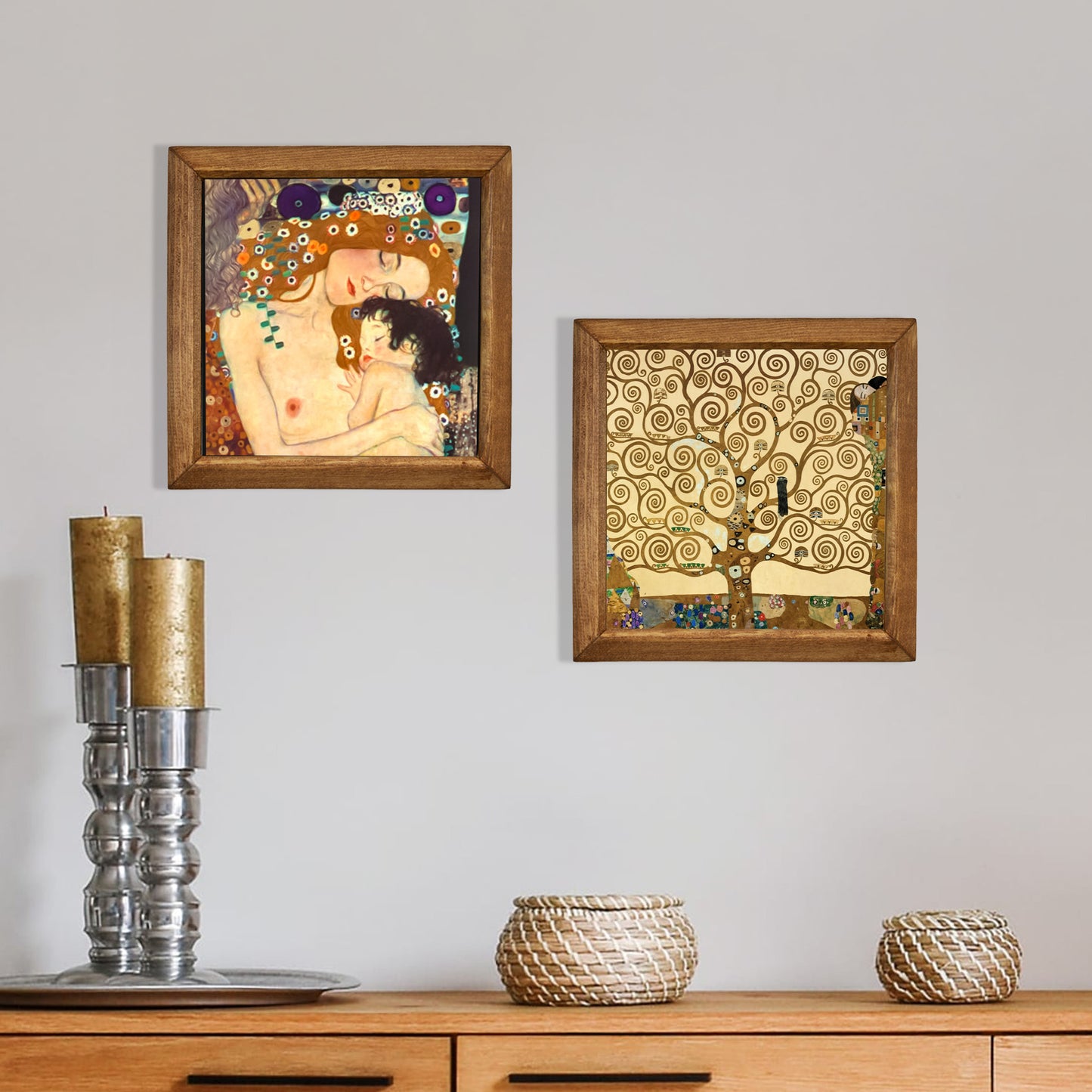 Klimt Mother & Child and Tree of Life Duo Stone Wall Art Set