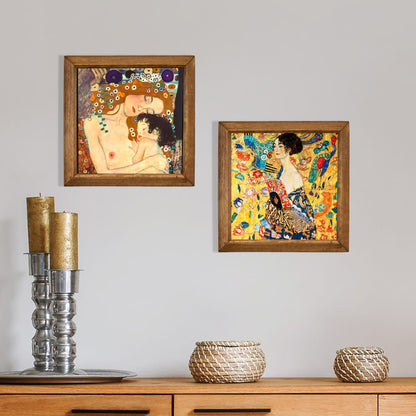 Klimt Mother & Child and Lady with Fan Duo Stone Wall Art Set