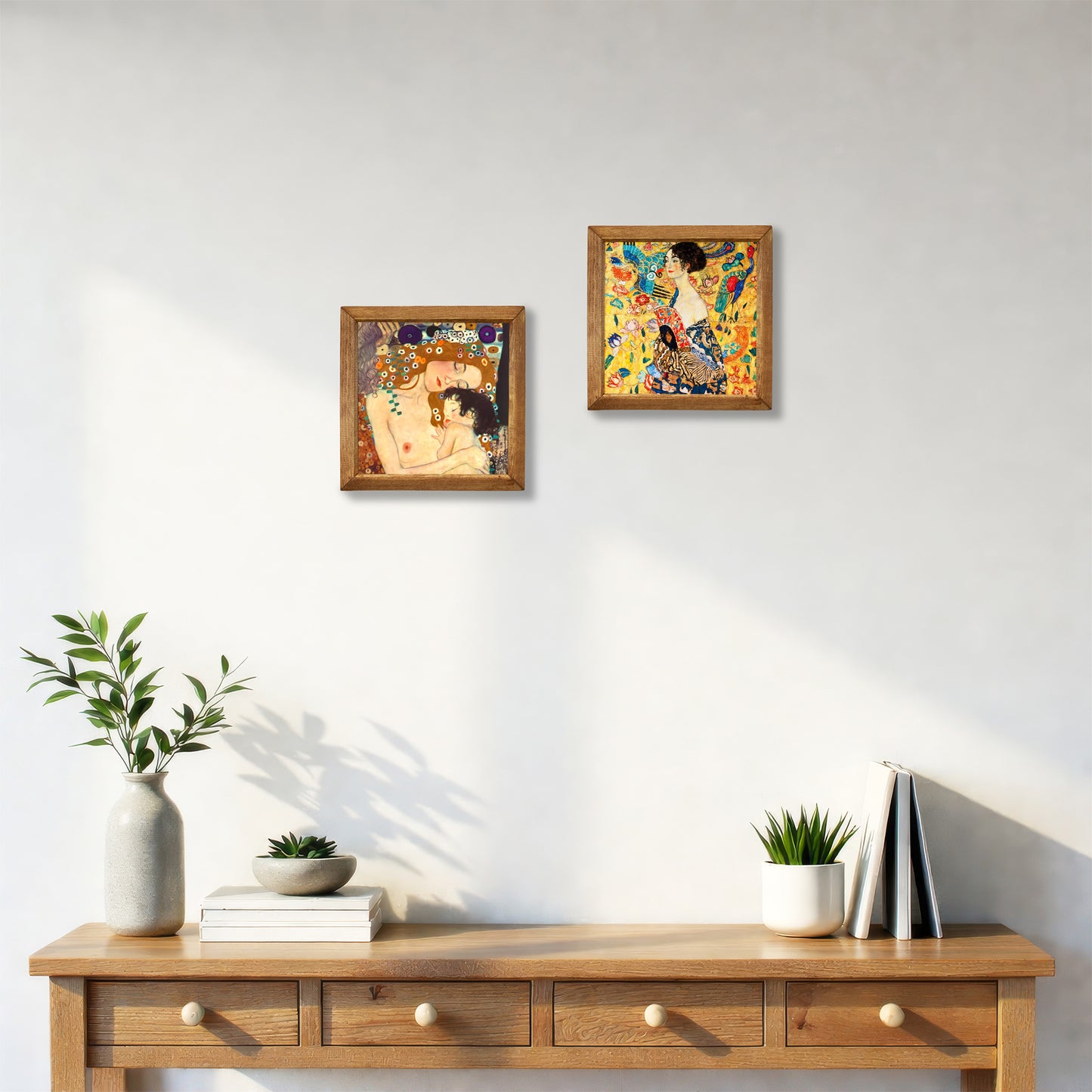 Klimt Mother & Child and Lady with Fan Duo Stone Wall Art Set