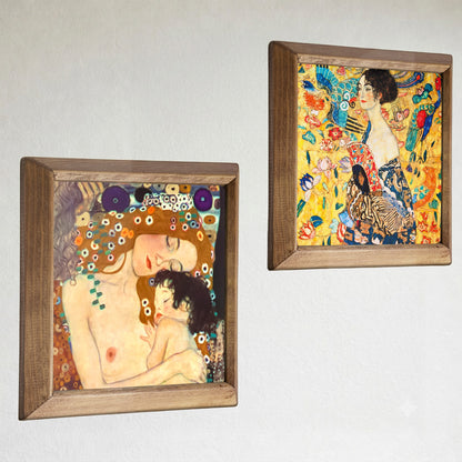 Klimt Mother & Child and Lady with Fan Duo Stone Wall Art Set