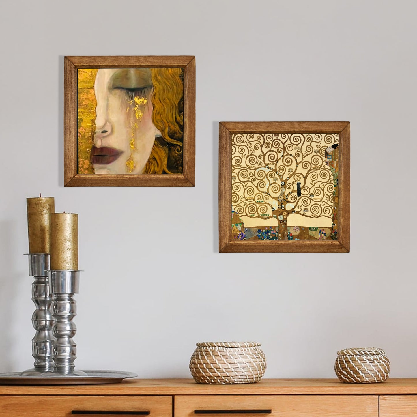 Gustav Klimt Golden Tears & Tree of Life Duo Set Natural Stone Wall Art