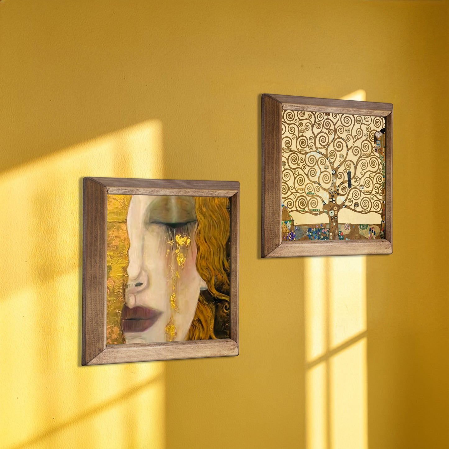 Gustav Klimt Golden Tears & Tree of Life Duo Set Natural Stone Wall Art